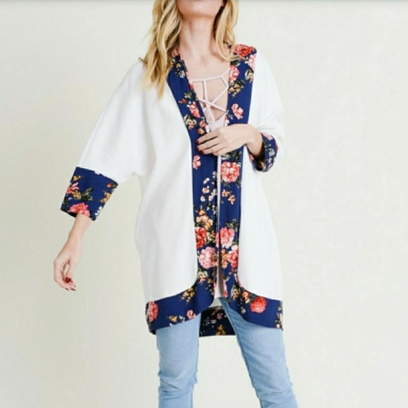 DesireShoppe Tops - Floral Trim Duster Kimono Cover Up